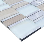 Neutral Glass, Metal & Stone Mosaic Tile Modern Rectangular Mixed Backsplash
