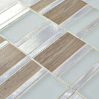 Neutral Glass, Metal & Stone Mosaic Tile Modern Rectangular Mixed Backsplash