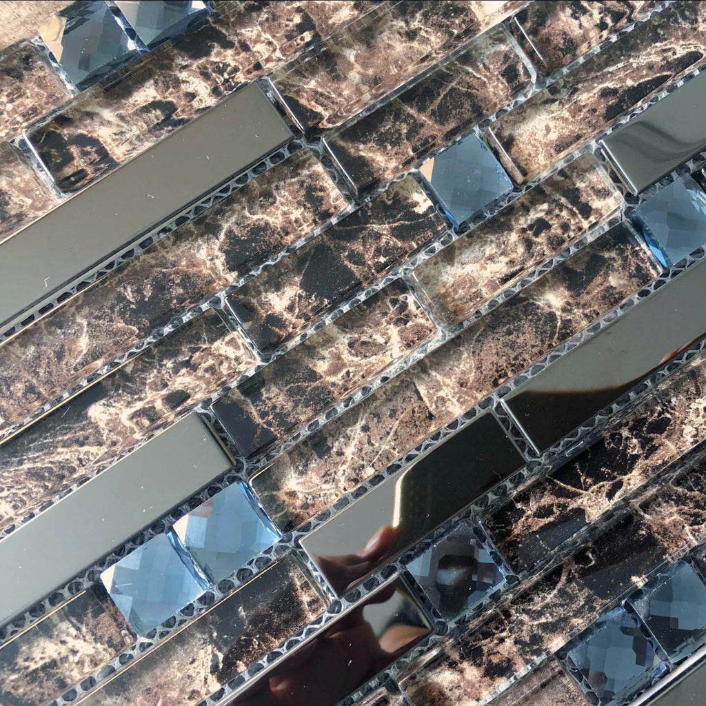 Brown & Black Glass Metal Mosaic Tile Mixed Rectangular Luxury Backsplash