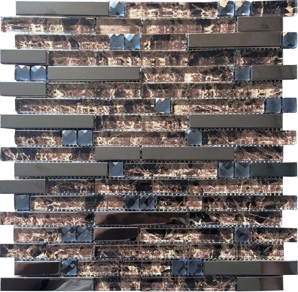 Brown & Black Glass Metal Mosaic Tile Mixed Rectangular Luxury Backsplash