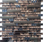 Brown & Black Glass Metal Mosaic Tile Mixed Rectangular Luxury Backsplash