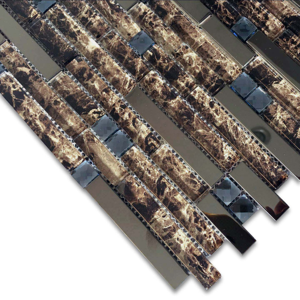 Brown & Black Glass Metal Mosaic Tile Mixed Rectangular Luxury Backsplash
