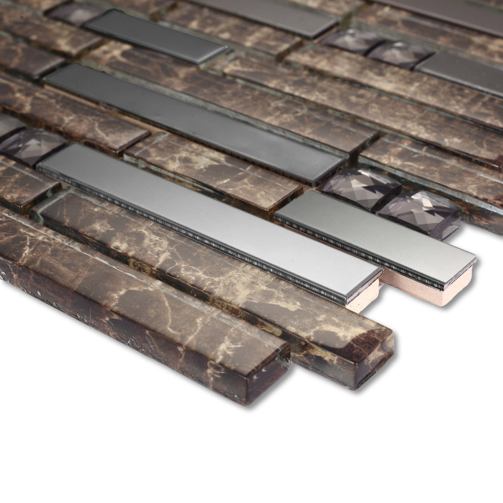 Brown & Black Glass Metal Mosaic Tile Mixed Rectangular Luxury Backsplash