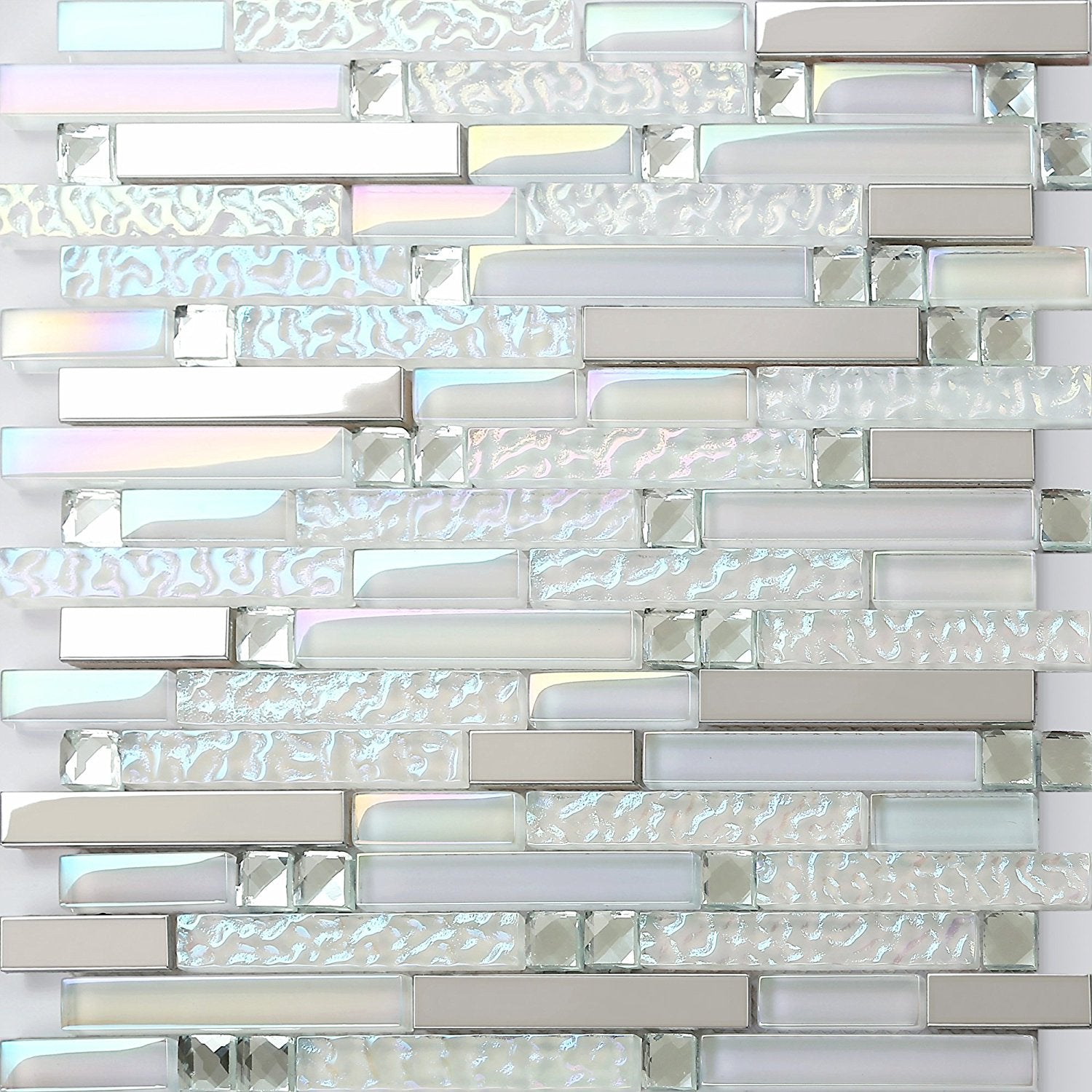 Iridescent Glass Metal Linear Mosaic Tile Glossy Textured Wall Decor Modern Backsplash