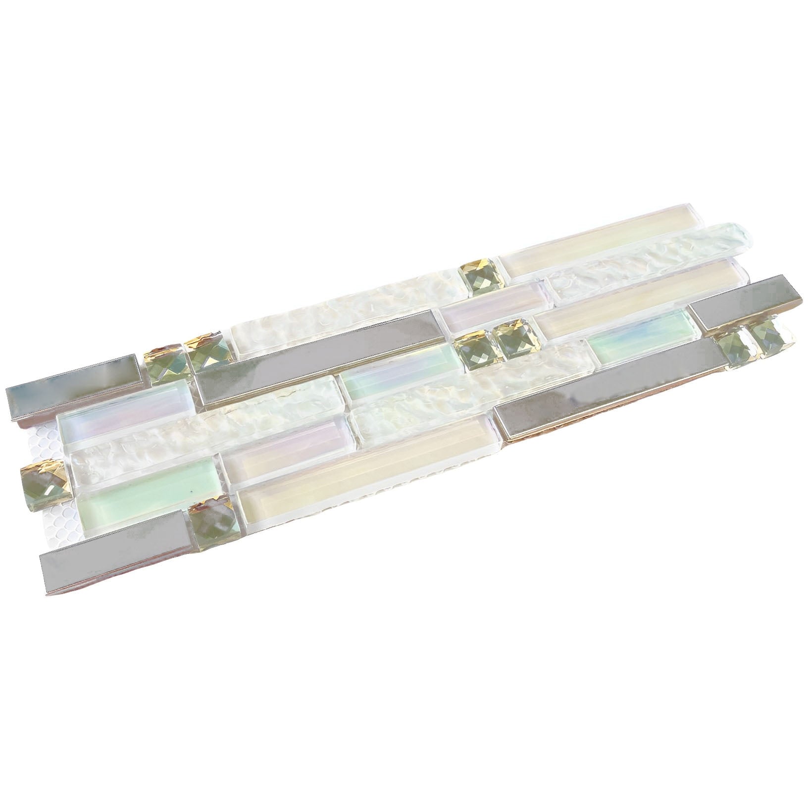 Iridescent Glass Metal Linear Mosaic Tile Glossy Textured Wall Decor Modern Backsplash