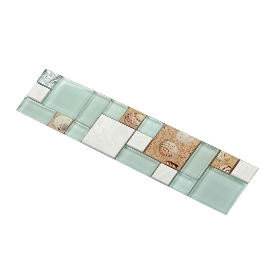 Glass Stone Mosaic Tile Seashell Inlay Aqua Green Coastal Kitchen Backsplash & Wall