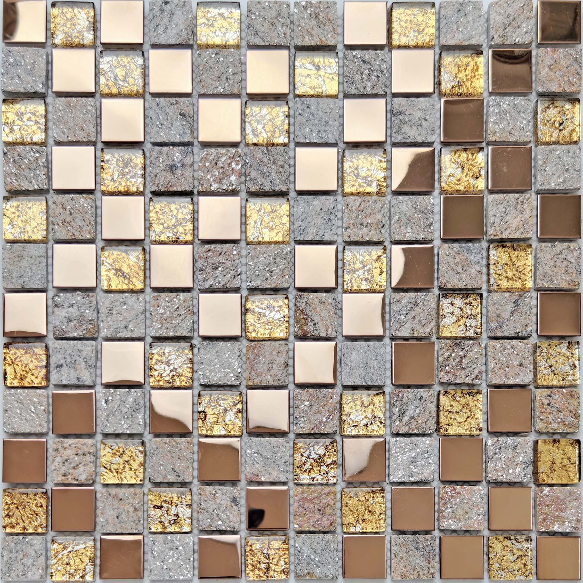 Glass Metal Mix Stone Mosaic Tile Rose Gold, Gray for Backsplash and Wall Decor