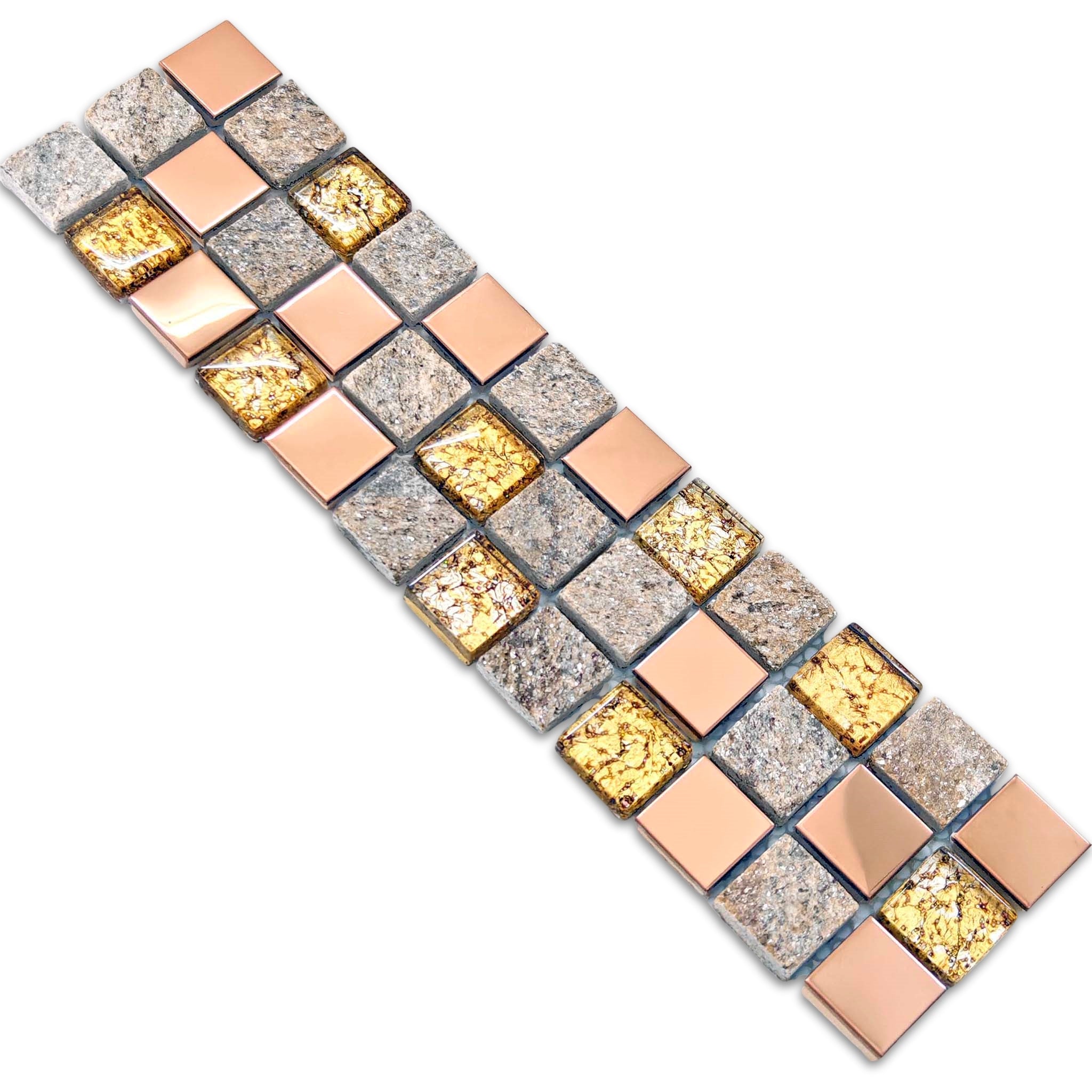 Glass Metal Mix Stone Mosaic Tile Rose Gold, Gray for Backsplash and Wall Decor