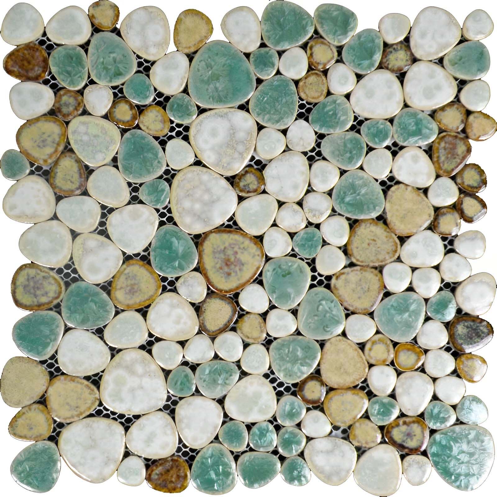 Ceramic Pebble Mosaic Tile Glazed Stone-Look for Backsplash Shower Fireplace Decor