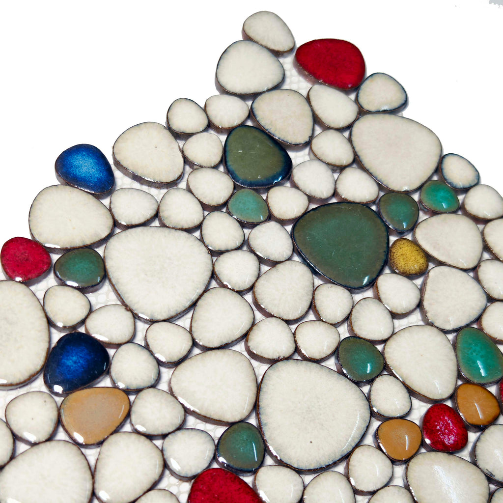 Elfenbein & Mehrfarbig Keramik Kiesel Mosaik Fliesen Stein-Optik Verzahnter Rückwand Bad