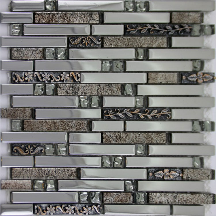 Glass Metal Linear Mosaic Tile Decorative Mixed Texture Backsplash & Wall Tile