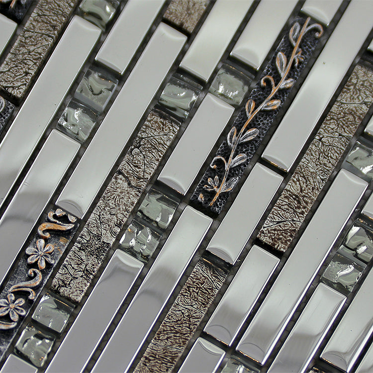Glass Metal Linear Mosaic Tile Decorative Mixed Texture Backsplash & Wall Tile
