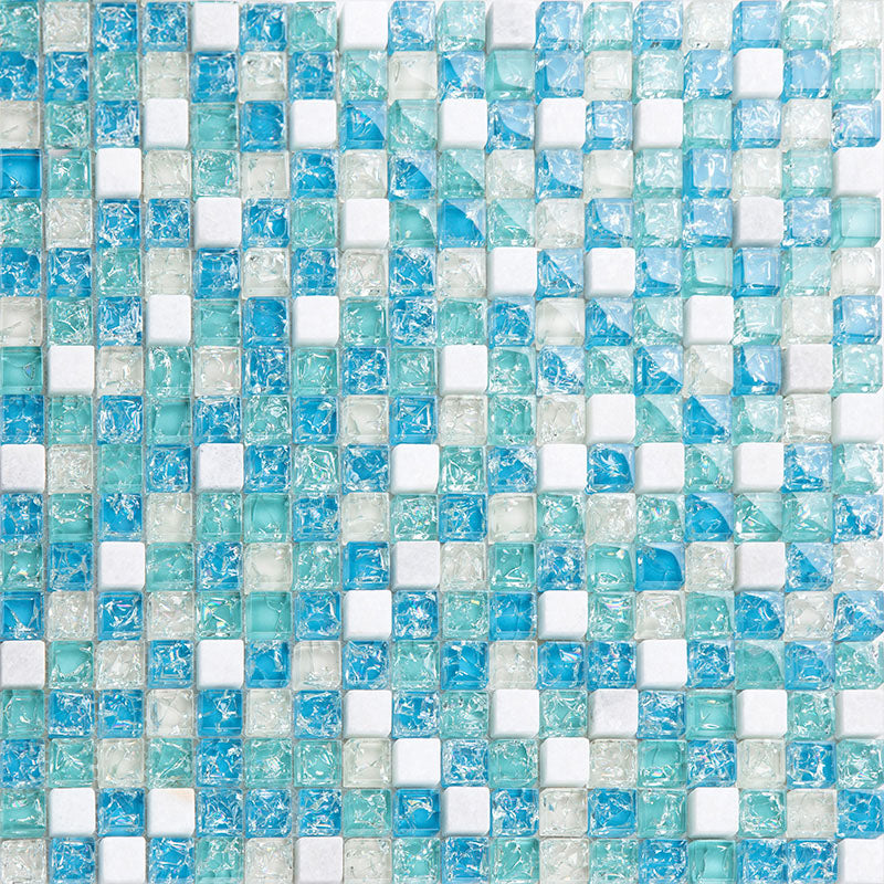 Blue, White & Aqua Glass Stone Mosaic Tile Mixed Material Small Square Backsplash
