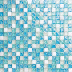 Blue, White & Aqua Glass Stone Mosaic Tile Mixed Material Small Square Backsplash