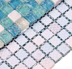 Blue, White & Aqua Glass Stone Mosaic Tile Mixed Material Small Square Backsplash