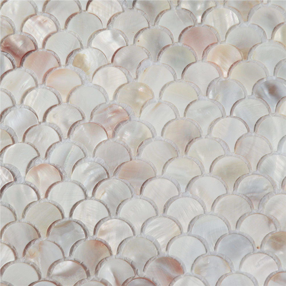 Mother of Pearl Seashell Fish Scale Mosaic Tile Iridescent Fan Pattern for Wall & Backsplash