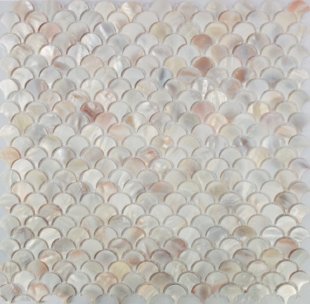 Perlmutt-Muschel Fischschuppen Mosaikfliesen Schillerndes Fächermuster für Wand & Spritzschutz