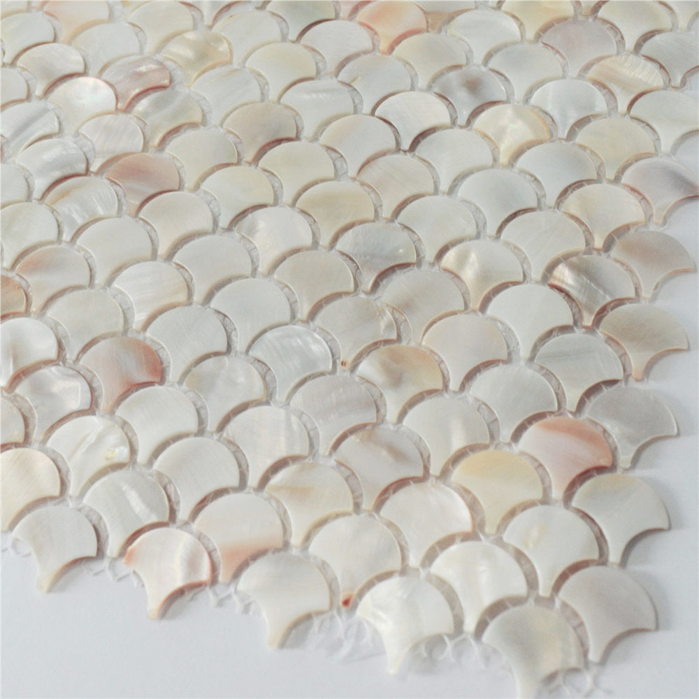 Perlmutt-Muschel Fischschuppen Mosaikfliesen Schillerndes Fächermuster für Wand & Spritzschutz