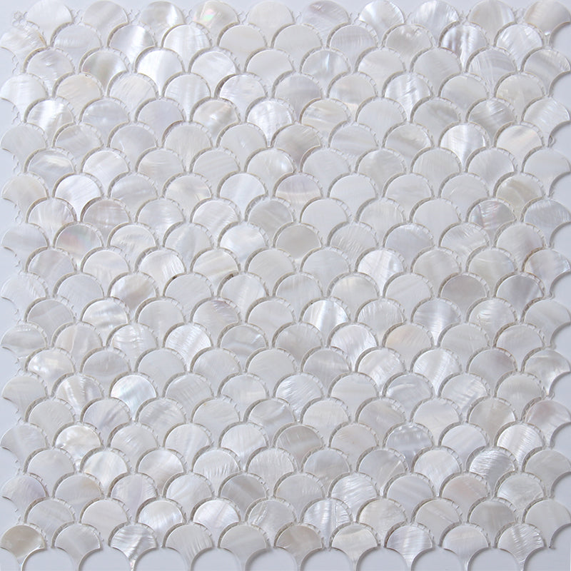 Mother of Pearl Seashell Fish Scale Mosaic Tile Iridescent Fan Pattern for Wall & Backsplash