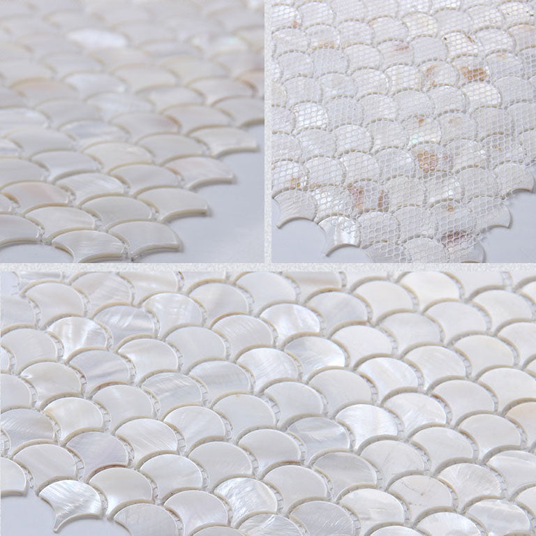 Perlmutt-Muschel Fischschuppen Mosaikfliesen Schillerndes Fächermuster für Wand & Spritzschutz