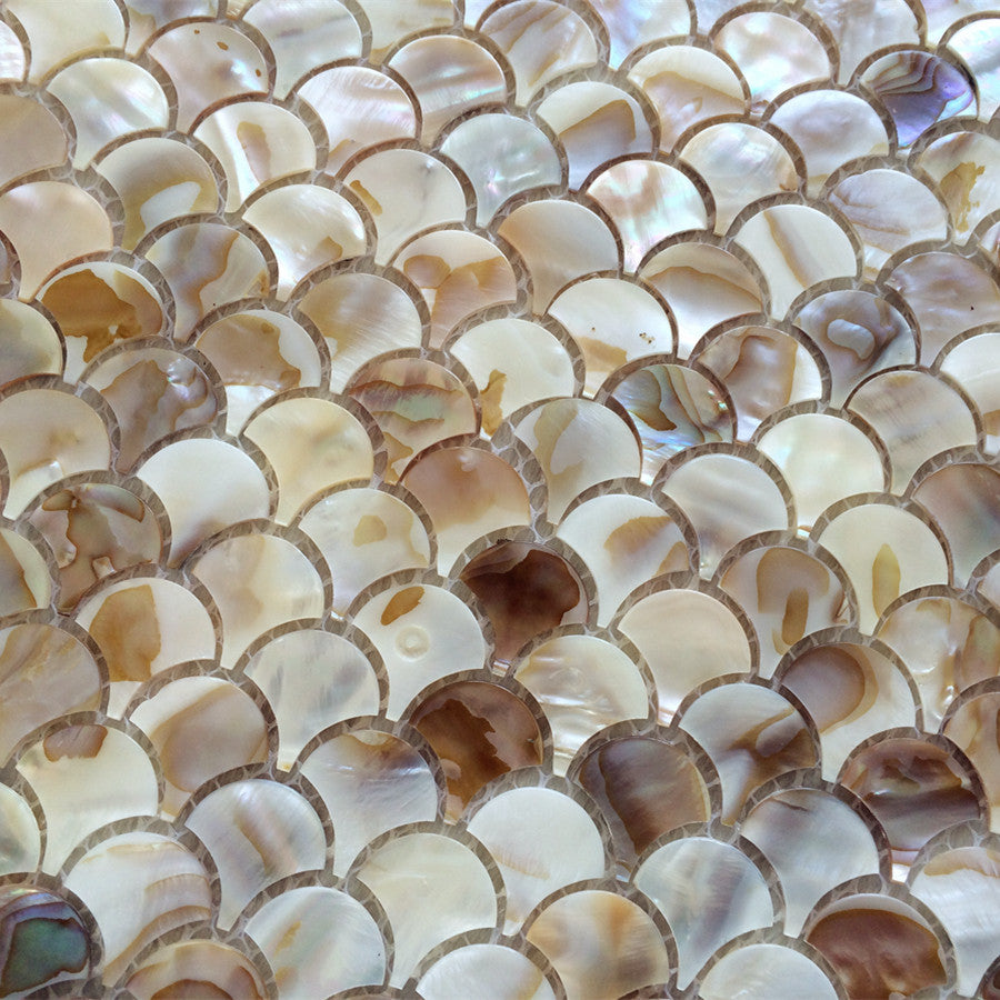 Mother of Pearl Seashell Fish Scale Mosaic Tile Iridescent Fan Pattern for Wall & Backsplash