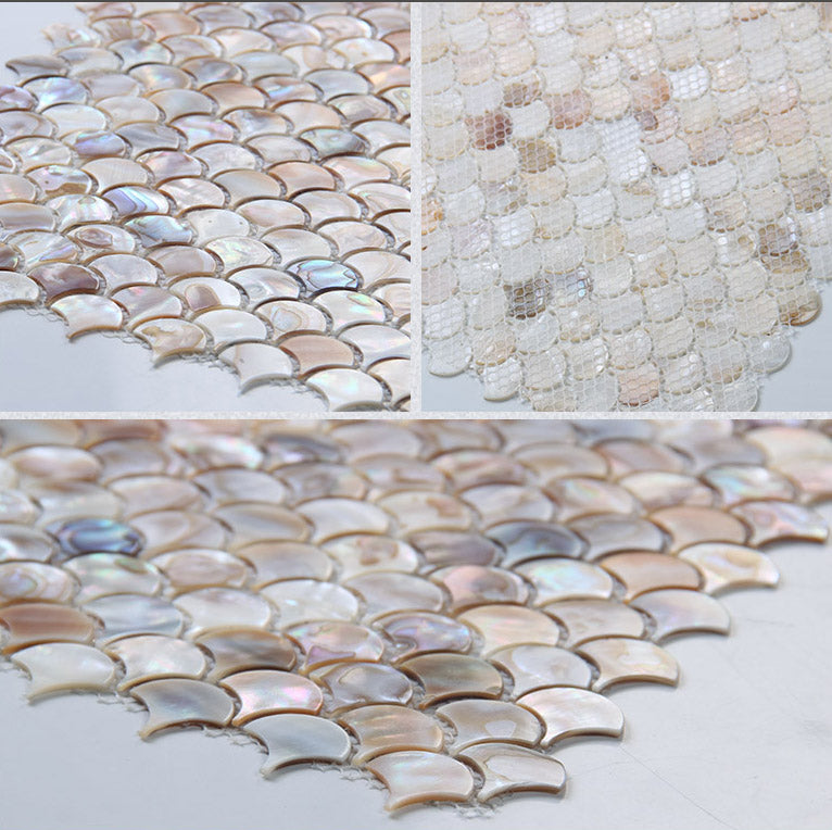 Perlmutt-Muschel Fischschuppen Mosaikfliesen Schillerndes Fächermuster für Wand & Spritzschutz