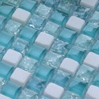 Aqua Blue White Glass Mosaic Tile Textured Square Backsplash & Bathroom Wall Tile