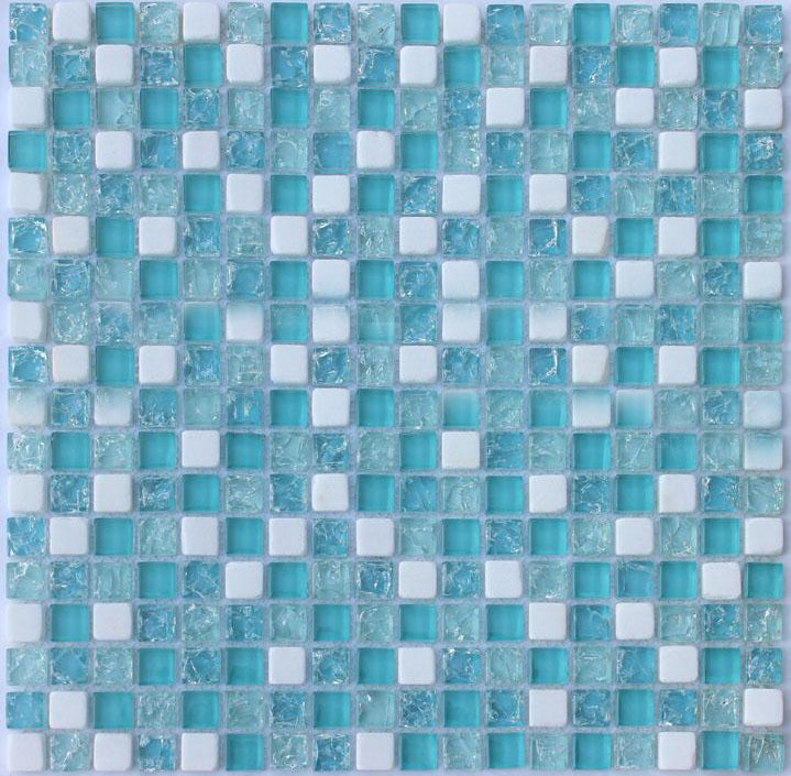 Aqua Blue White Glass Mosaic Tile Textured Square Backsplash & Bathroom Wall Tile