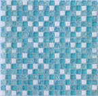 Aqua Blue White Glass Mosaic Tile Textured Square Backsplash & Bathroom Wall Tile