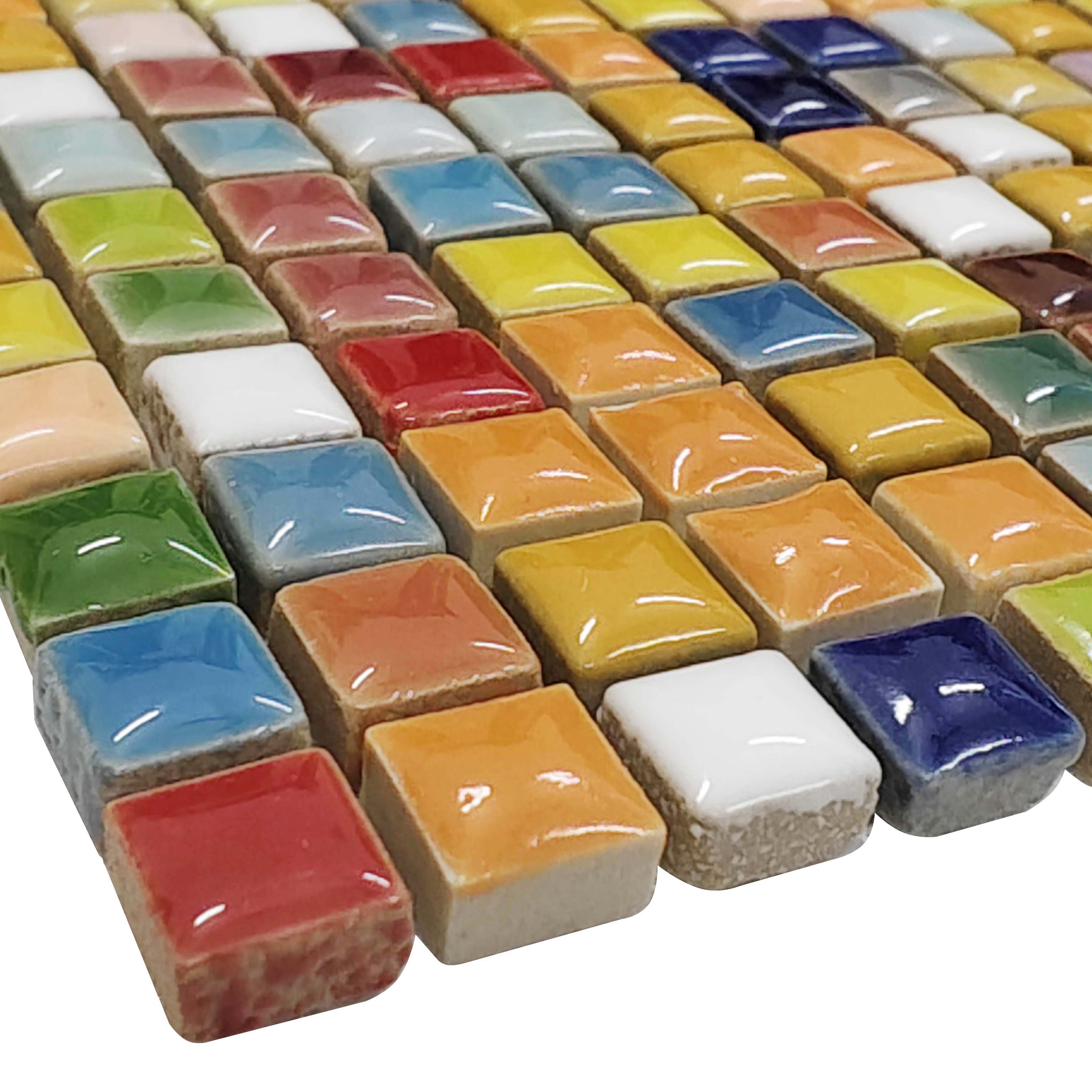 Vibrant Multicolor Ceramic Mosaic Hand-Glazed Square Pattern Wall and Floor Tile