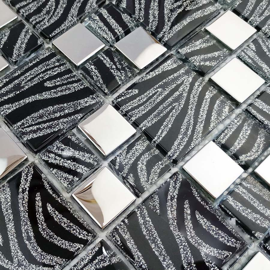 Silver Wave Glass Mosaic Tile Modern Geometric Pattern with Metallic Accents Backsplash