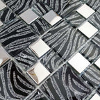 Silver Wave Glass Mosaic Tile Modern Geometric Pattern with Metallic Accents Backsplash