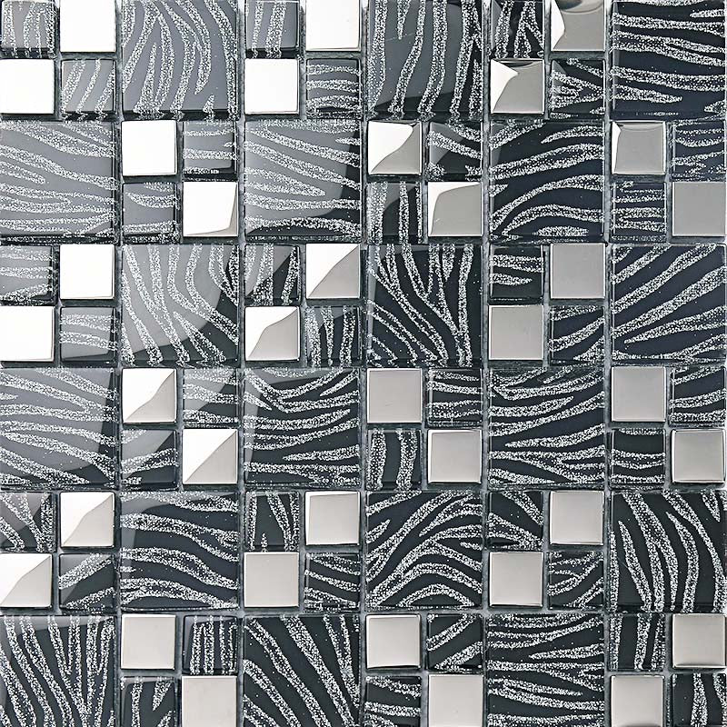 Silver Wave Glass Mosaic Tile Modern Geometric Pattern with Metallic Accents Backsplash