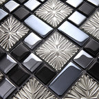 Black Silver Textured Glass Mosaic Tile Modern Geometric Wall and Backsplash Tile