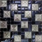 Black Silver Textured Glass Mosaic Tile Modern Geometric Wall and Backsplash Tile
