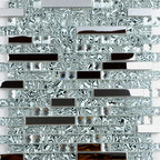 Black & Silver Glass Metal Mosaic Tile Modern Linear Mixed Material Backsplash Tile