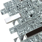 Black & Silver Glass Metal Mosaic Tile Modern Linear Mixed Material Backsplash Tile