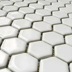 Carrelage mural et de sol en mosaïque céramique hexagonale blanc classique, finition mate, motif nid d'abeille