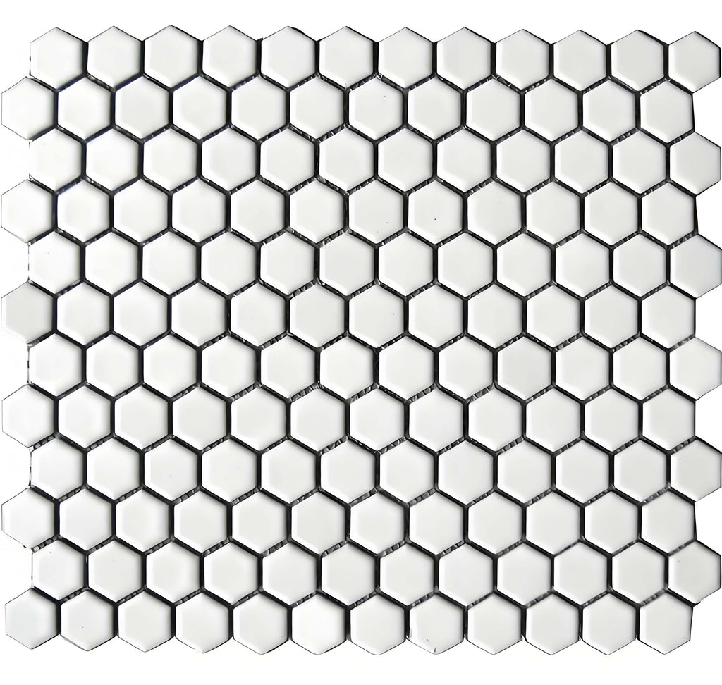 Carrelage mural et de sol en mosaïque céramique hexagonale blanc classique, finition mate, motif nid d'abeille