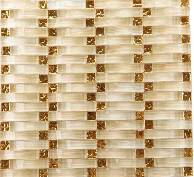 Elegant Glass Mosaic Tile Gold Wall Accents Woven Pattern for Backsplash Bathroom