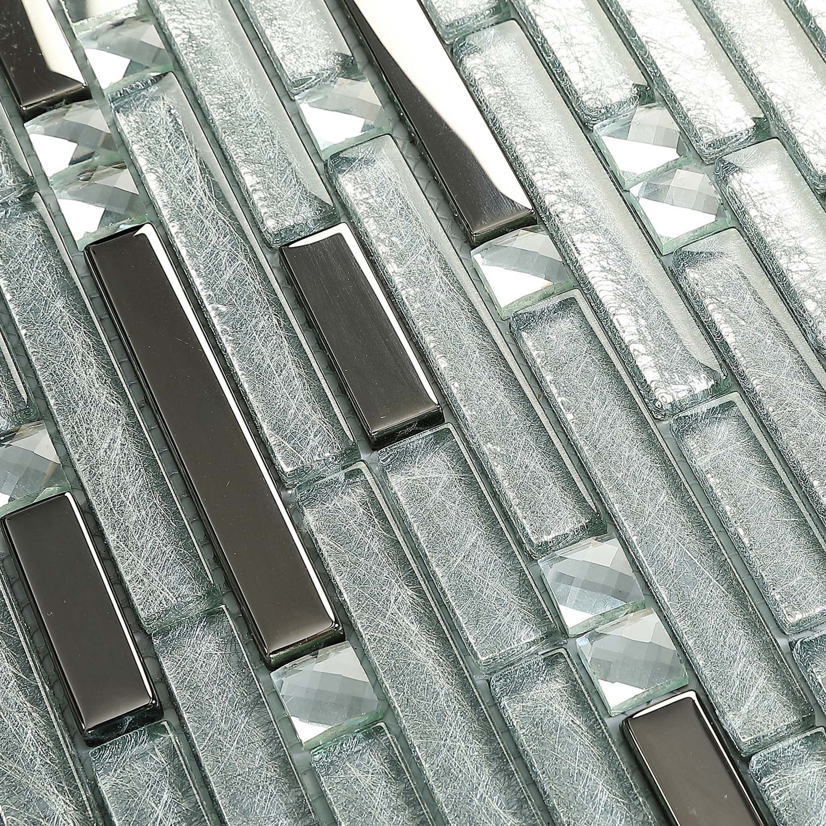 Glass Mosaic Tile Shiny Metallic Accent Modern Interlocking Linear Wall Backsplash