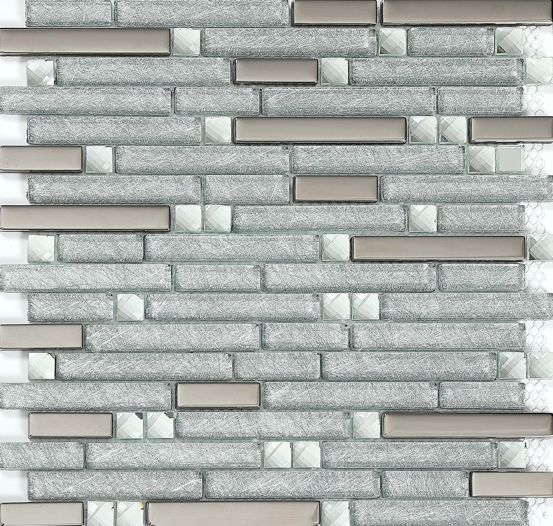 Glass Mosaic Tile Shiny Metallic Accent Modern Interlocking Linear Wall Backsplash