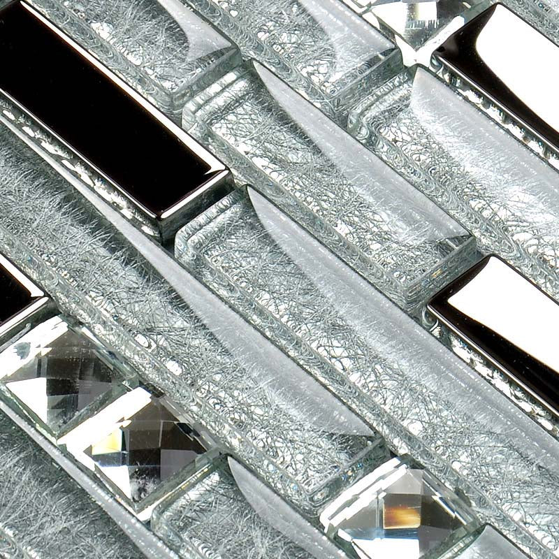 Glass Mosaic Tile Shiny Metallic Accent Modern Interlocking Linear Wall Backsplash