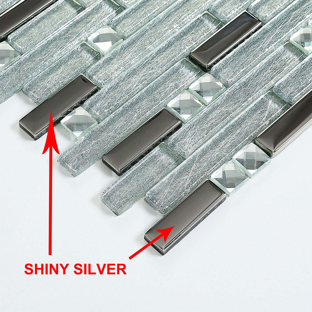 Glass Mosaic Tile Shiny Metallic Accent Modern Interlocking Linear Wall Backsplash