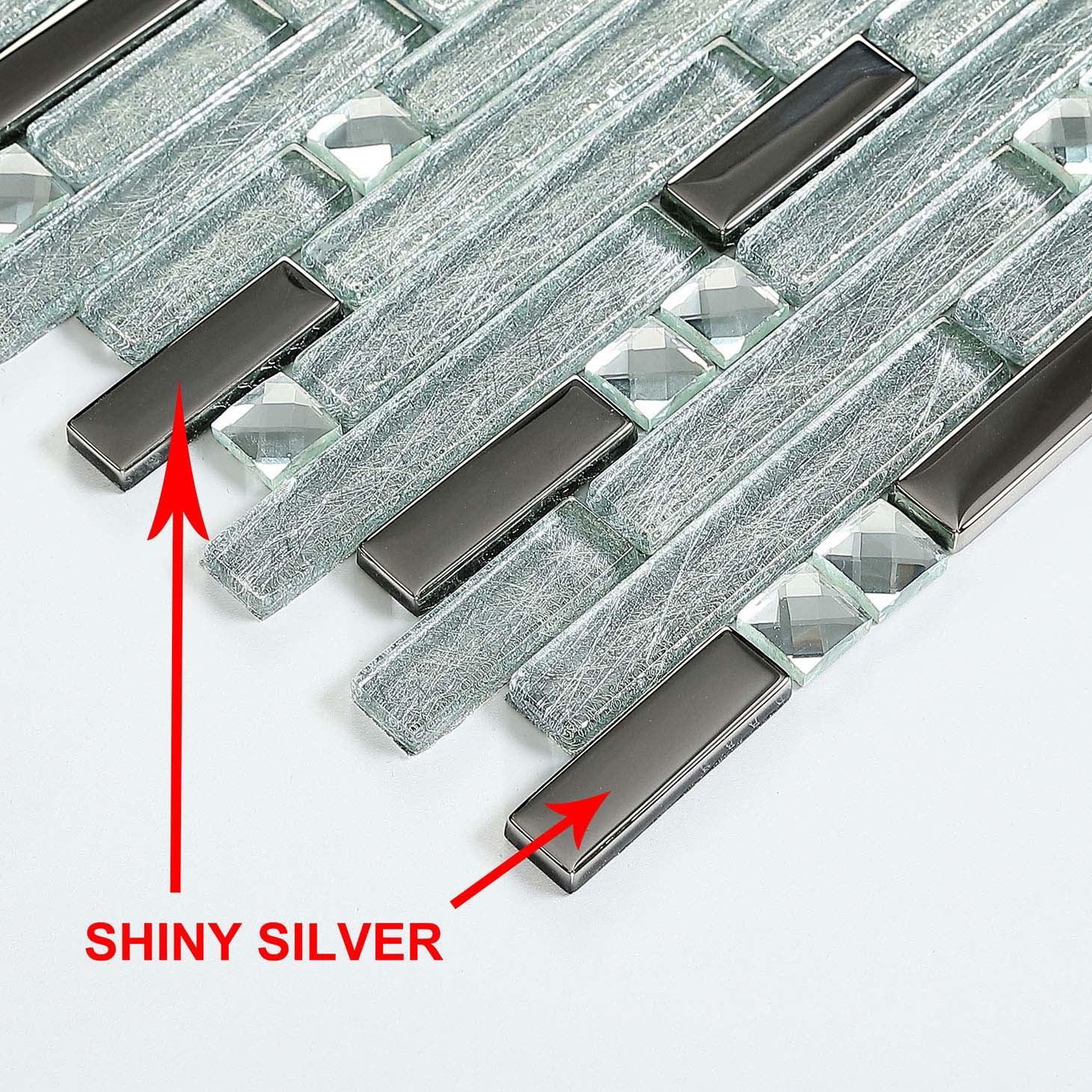 Glass Mosaic Tile Shiny Metallic Accent Modern Interlocking Linear Wall Backsplash