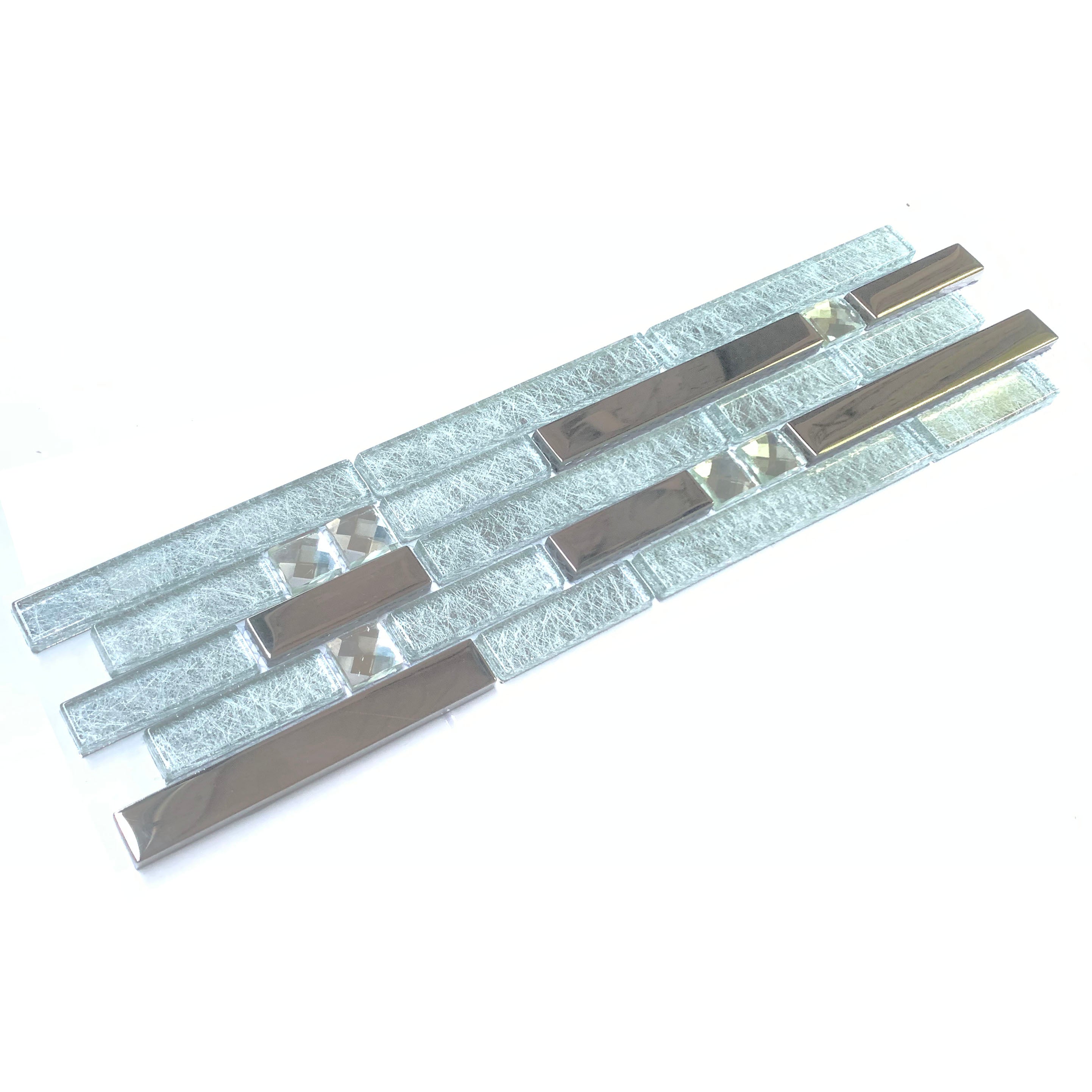 Glass Mosaic Tile Shiny Metallic Accent Modern Interlocking Linear Wall Backsplash