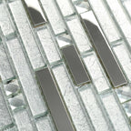 Silver Glass Metal Linear Mosaic Tile Textured Brick Pattern Backsplash Decor Wall Tile