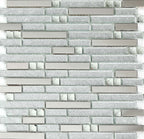 Silver Glass Metal Linear Mosaic Tile Textured Brick Pattern Backsplash Decor Wall Tile