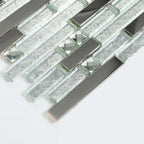Silver Glass Metal Linear Mosaic Tile Textured Brick Pattern Backsplash Decor Wall Tile
