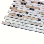 Silver Glass Metal Linear Mosaic Tile Textured Brick Pattern Backsplash Decor Wall Tile